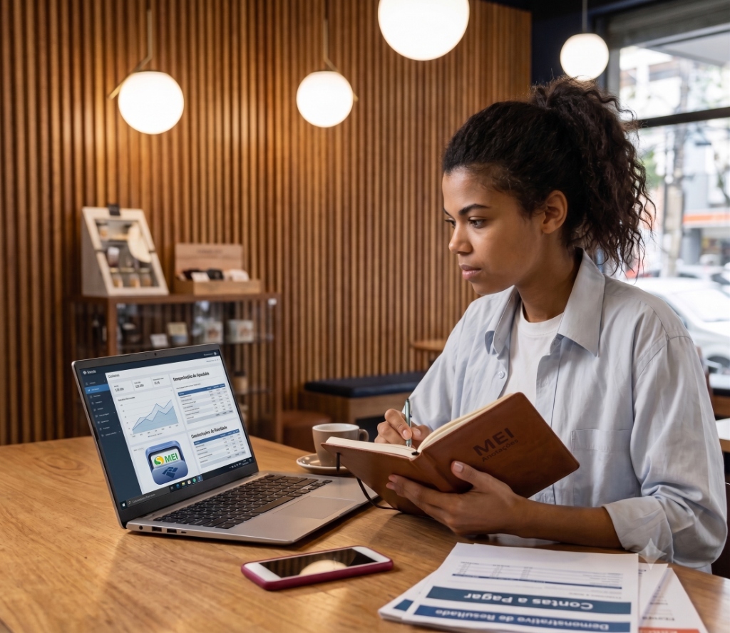 Empreendedora analisando dados do MEI